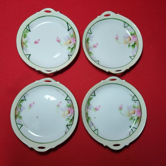 Vintage Nippon Hand Painted Miniature Plates Butter Dish Set of 4 - Picture 3 of 13